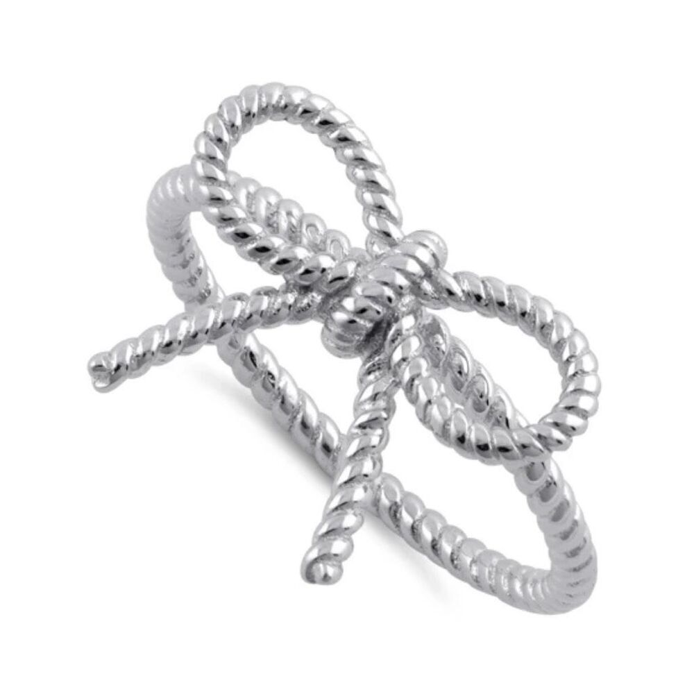 Twisted Elegance: Sterling Silver Rope Knot Bow Ring Size 8 New